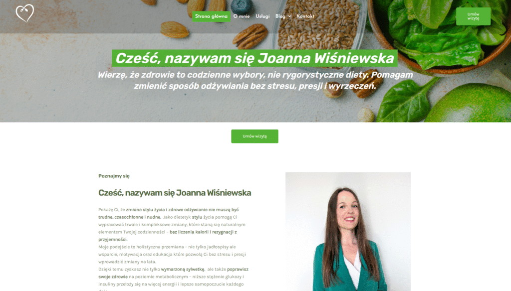 Zrzut ekranu strony dla dietetyka